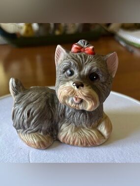 Homco Ceramic Dog Figurine with Red Bow